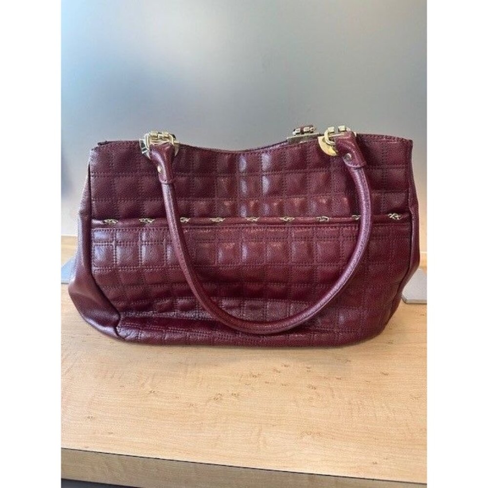 Antonio Melani Designer Soft Leather Burgundy Bag Purse with Gold Accents Snap a